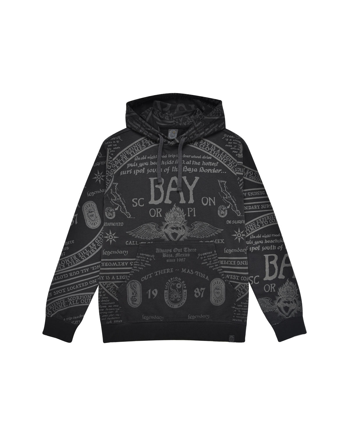 Uomo | Felpa Con Stampa All - Over "Scorpion Ouija" Nera Con Cappuccio - Scorpion Bay