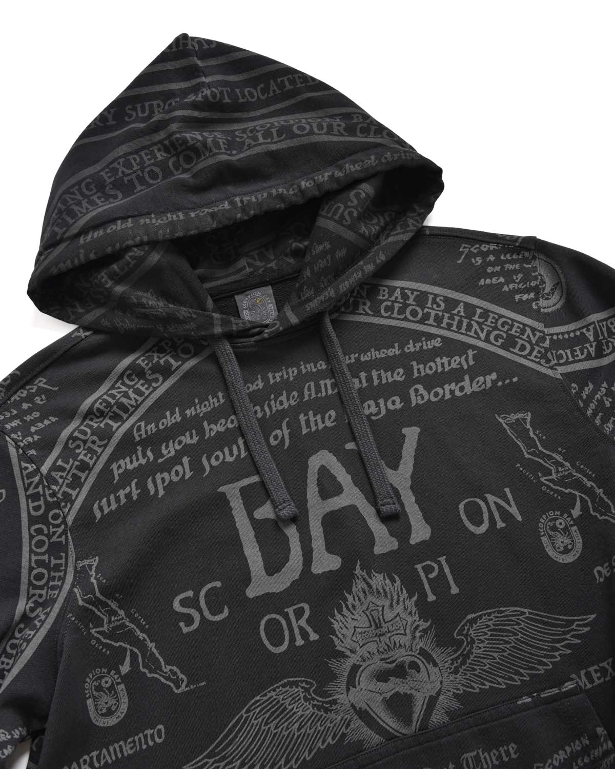 Uomo | Felpa Con Stampa All - Over "Scorpion Ouija" Nera Con Cappuccio - Scorpion Bay