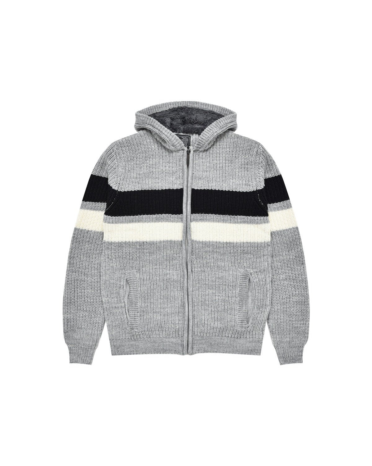 Uomo | Pullover In Maglia A Righe Grigio Con Cappuccio Teddy - Scorpion Bay
