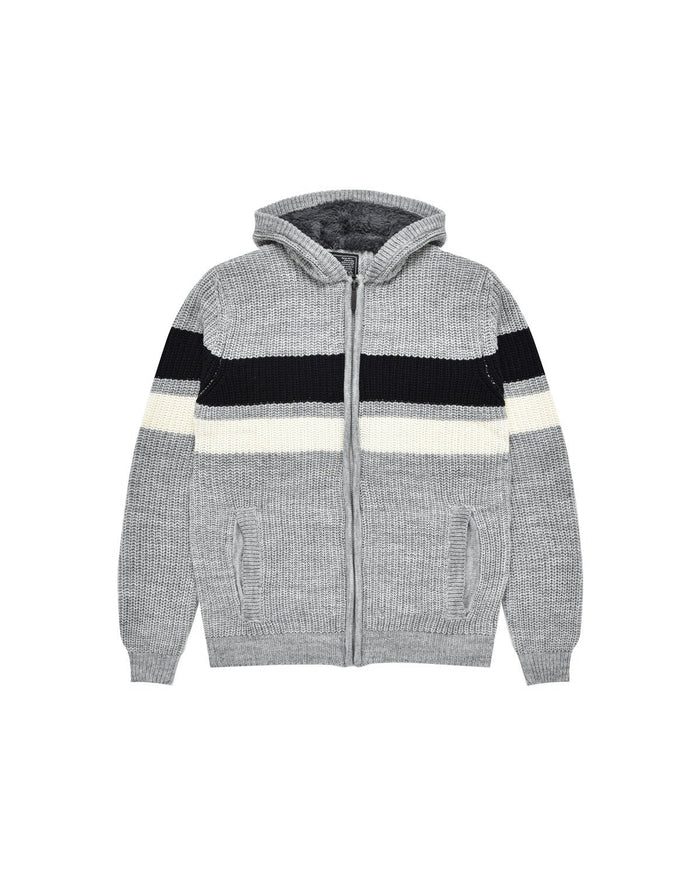 Uomo | Pullover In Maglia A Righe Grigio Con Cappuccio Teddy - Scorpion Bay