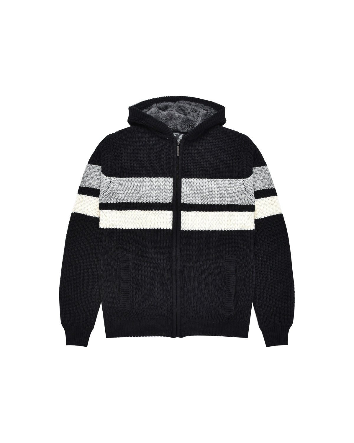 Uomo | Pullover In Maglia A Righe Nero Con Cappuccio Teddy - Scorpion Bay