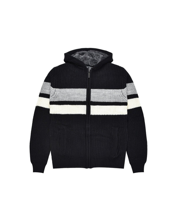 Uomo | Pullover In Maglia A Righe Nero Con Cappuccio Teddy - Scorpion Bay