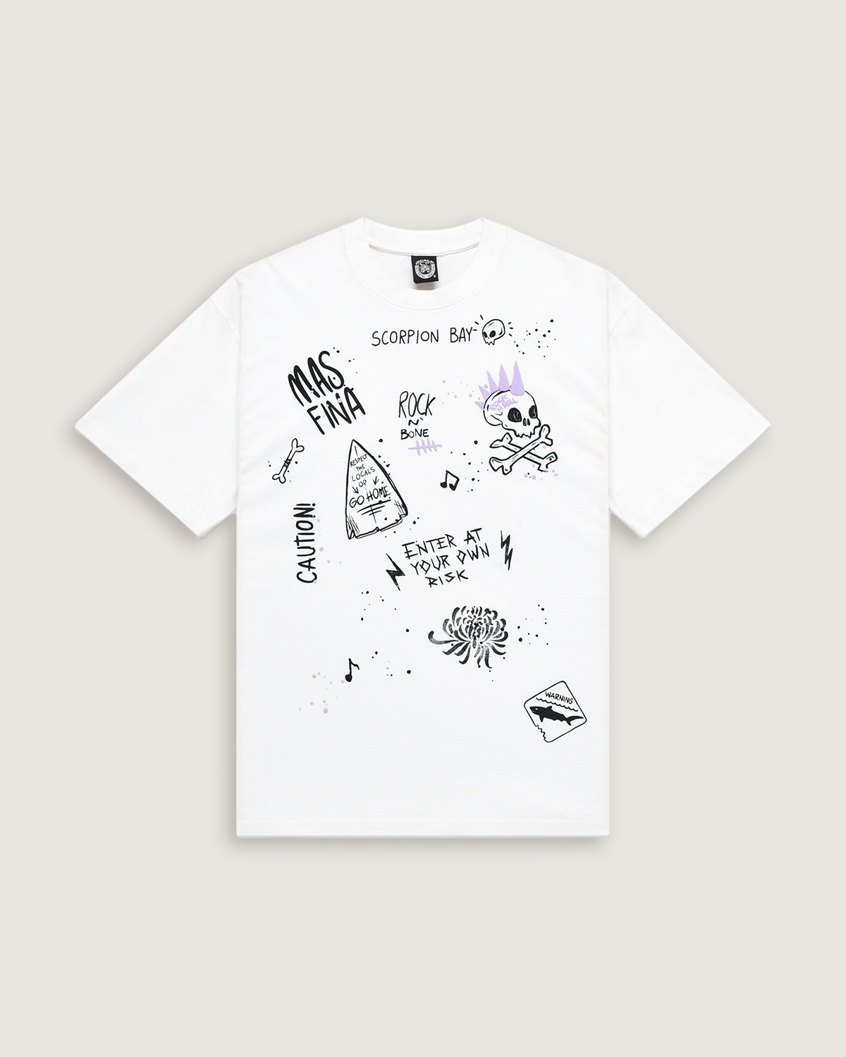 Uomo | T-Shirt Graffiti "Sketch" Bianca 100% Cotone Fit Relaxed - Scorpion Bay