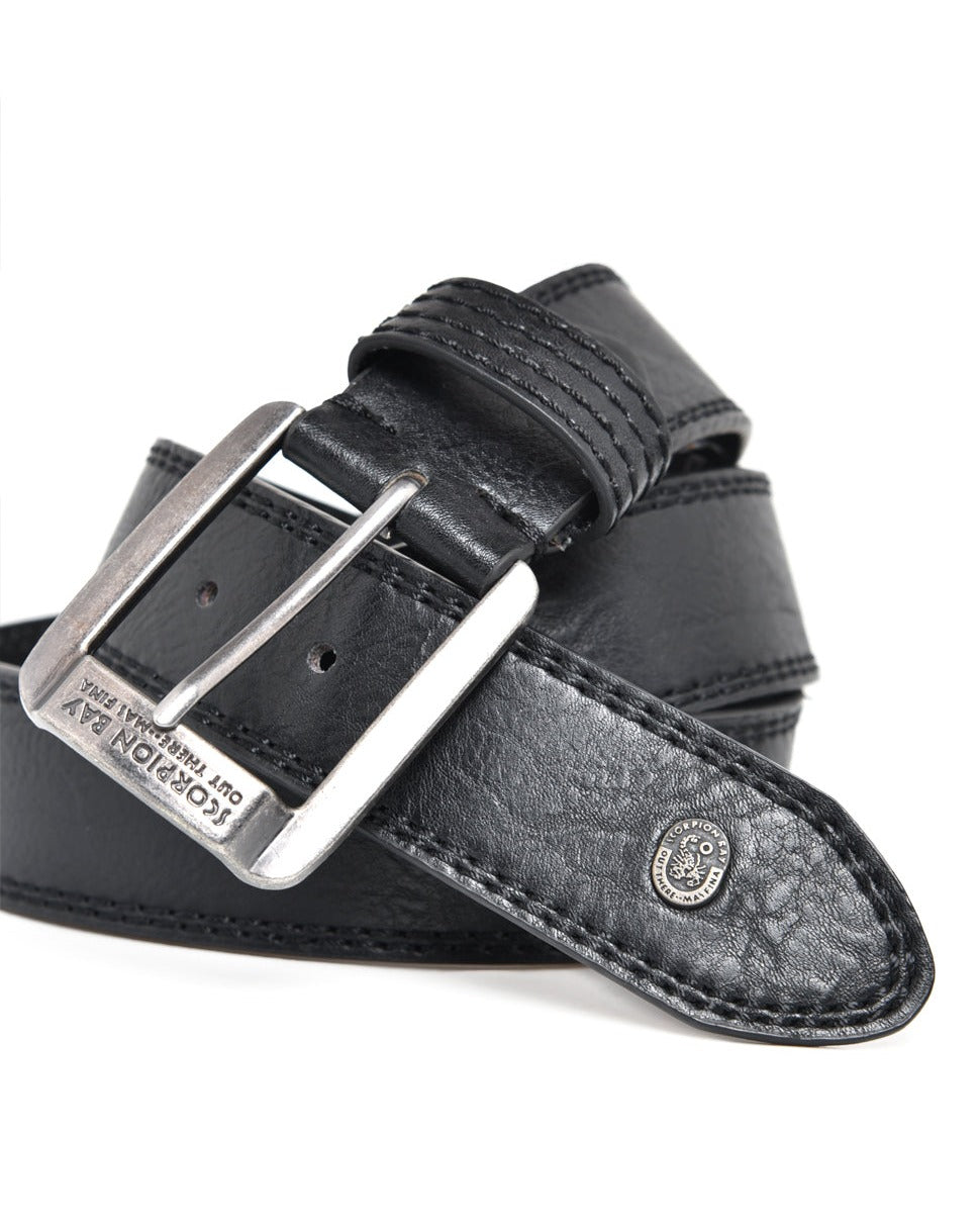 Black Double-Stitched Regenerated Leather Belt