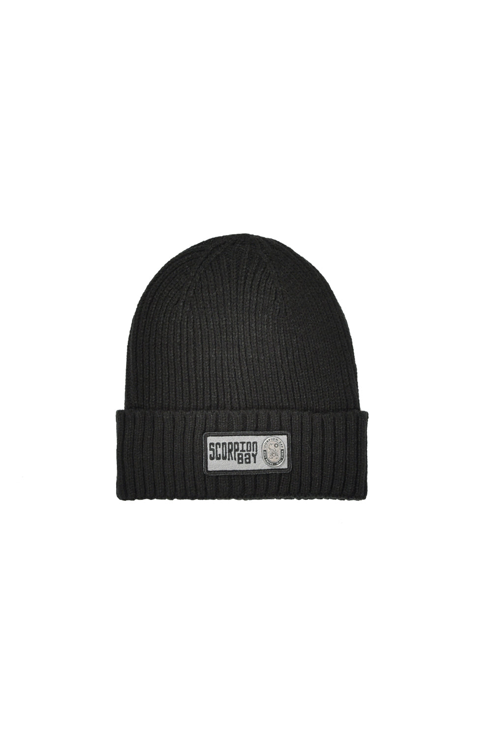 Black Ribbed knit beanie with felt patch and logo