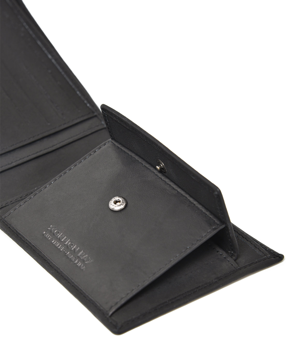 Black Leather Horizontal Wallet With Riveted Logo
