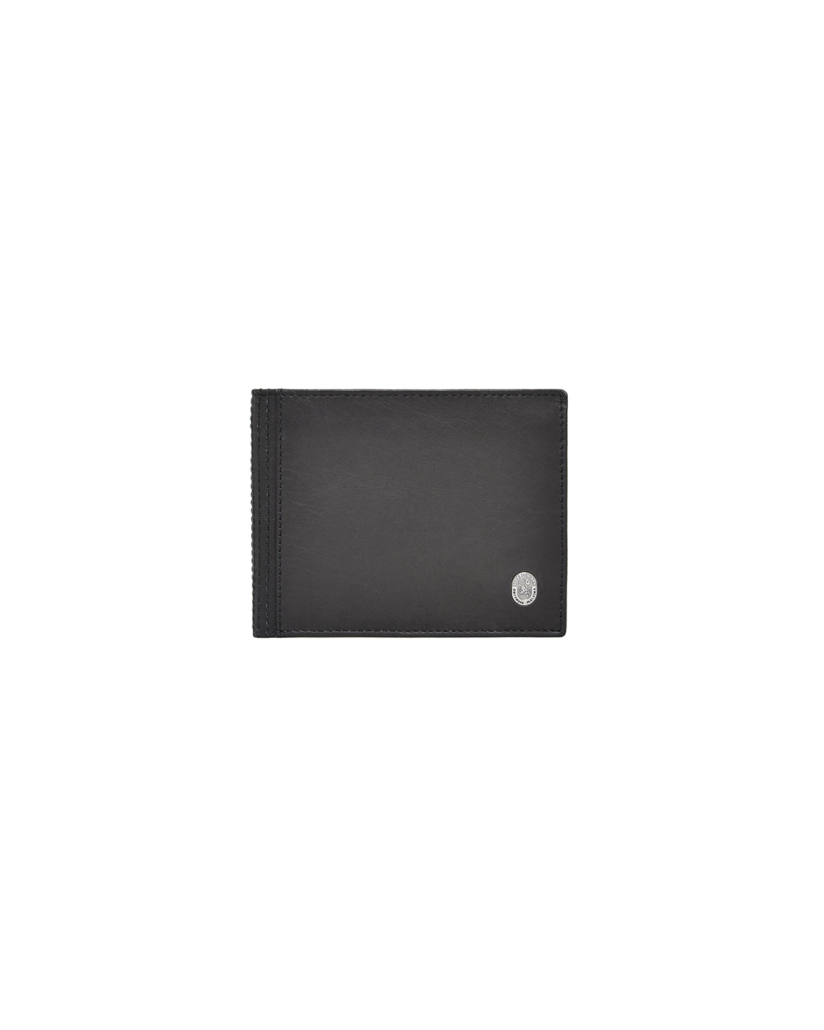 Black Leather Horizontal Wallet With Riveted Logo
