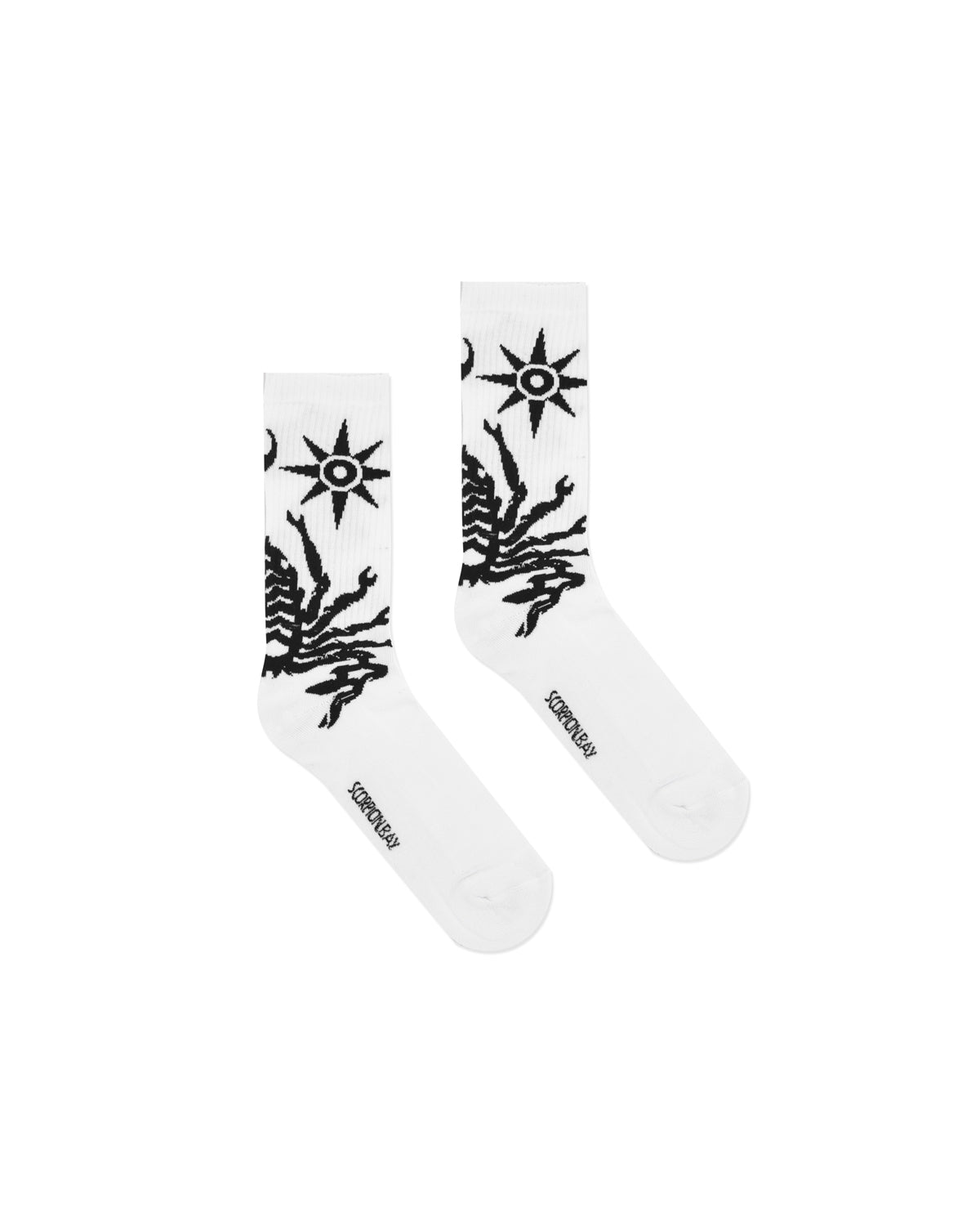 White Scorpion Bay Socks With Black Scorpion Embroidery