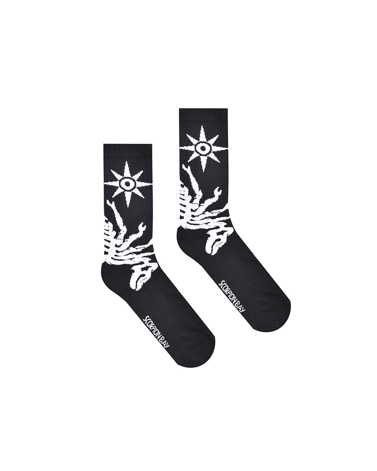 Black Scorpion Bay Socks With White Scorpion Embroidery