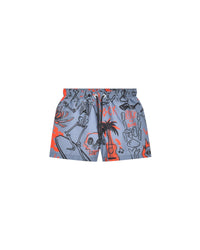 Bambino | Costume Volley Antracite Con Stampa All - Over "Sketched Skull" - Scorpion Bay