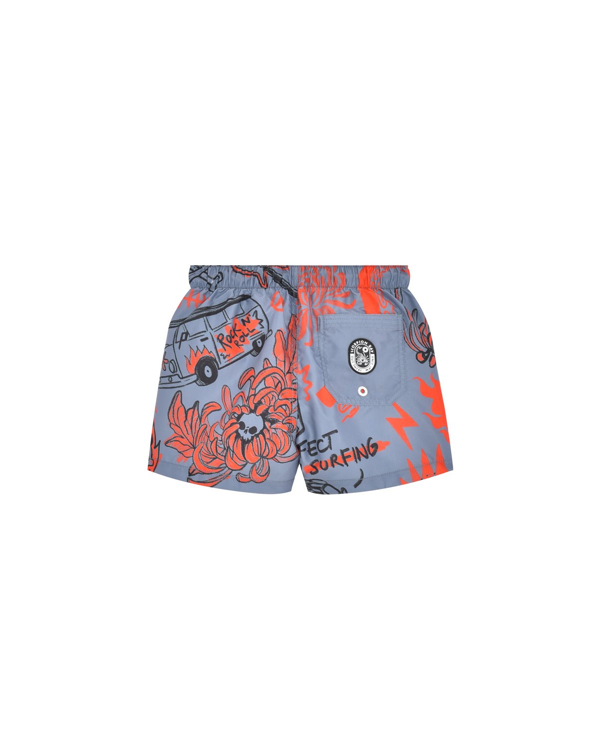 Bambino | Costume Volley Antracite Con Stampa All - Over "Sketched Skull" - Scorpion Bay